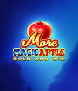 Enter the magical realm of the More Magic Apple slot game by 3 Oaks Gaming, highlighting a shimmering red apple on a vivid blue background. This graphic captures the magical theme of the game. Perfect for fans of fantasy, the vibrant visuals and attractive design draw players into the game's magical world. 