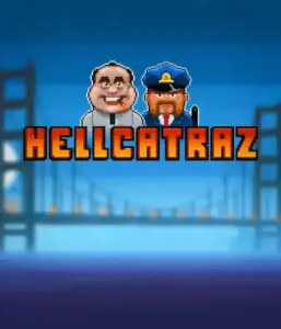 Explore the action-packed world of the Hellcatraz game by Relax Gaming, showcasing a quirky prisoner and a guard with the infamous Alcatraz prison and San Francisco skyline in the background. This graphic portrays the adventure and mischief of an prison break-themed game, ideal for fans of retro gaming, offering a captivating gaming experience. 