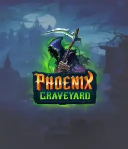 ELK Studios' Phoenix Graveyard game screen, showcasing the mystical graveyard and the legendary phoenix rising from the ashes. The visual highlights the slot's innovative expanding reels, enhanced by its stunning symbols and supernatural theme. It vividly depicts the game's mythological story of resurrection, appealing for those drawn to the supernatural.