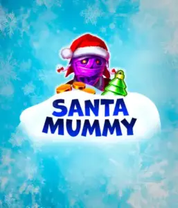  Discover the quirky "Santa Mummy" slot game by Belatra, highlighting a mummified Santa decked out in festive holiday attire. This eye-catching image portrays the mummy with a bright purple hue, wearing a Santa hat, surrounded by snowy blue with frosty snowflakes. The game's title, "Santa Mummy," is boldly written in large, icy blue letters.