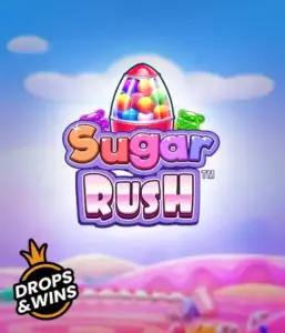 Dive into the colorful world of the Sugar Rush slot game by Pragmatic Play, featuring a colorful candy dispenser against a dreamy background of candyland. This image captures the joy and thrill of the slot, enhanced with multicolored candies and engaging typography. Perfect for players seeking a sweet adventure, delivering hours of fun. 